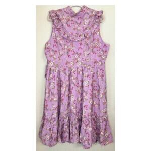 Unique Vintage Sweet Prairie Dress Purple Floral Ruffle Sz L #80 NWOT